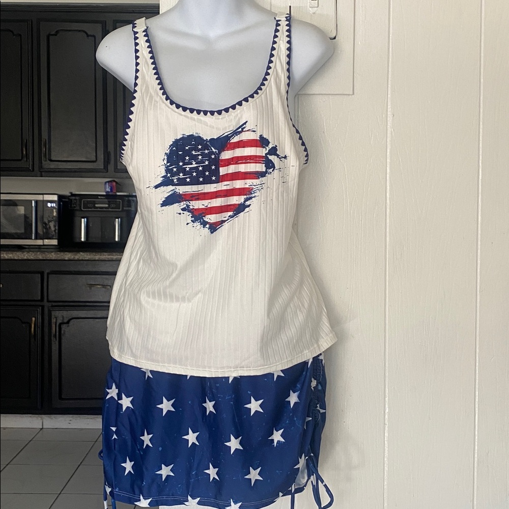 Patriotic Heart Tank Top and Star Shorts Set